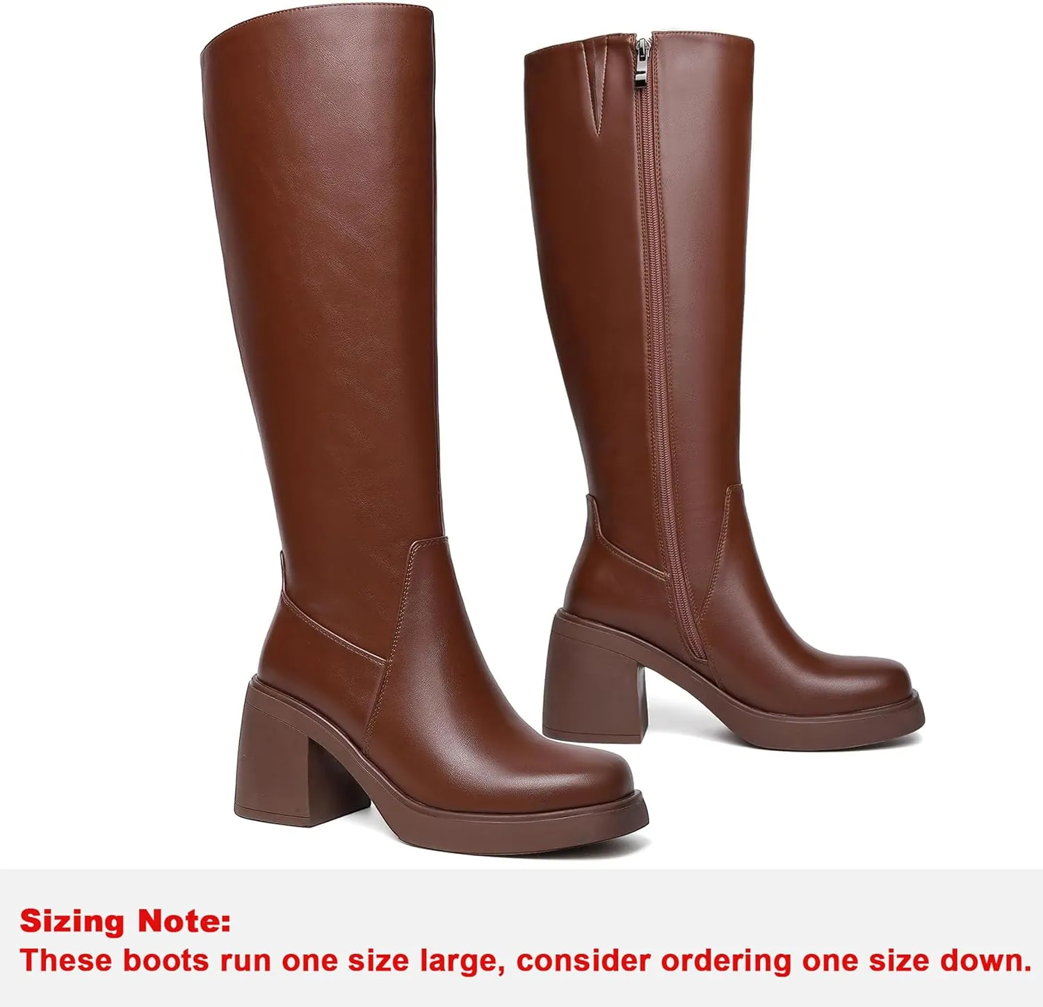Knee High Boots for Women Square Toe Tall Boots Chunky Heeled Fashion High Boots with Side Zipper