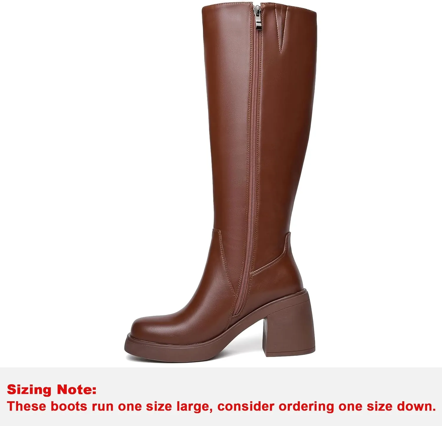 Knee High Boots for Women Square Toe Tall Boots Chunky Heeled Fashion High Boots with Side Zipper