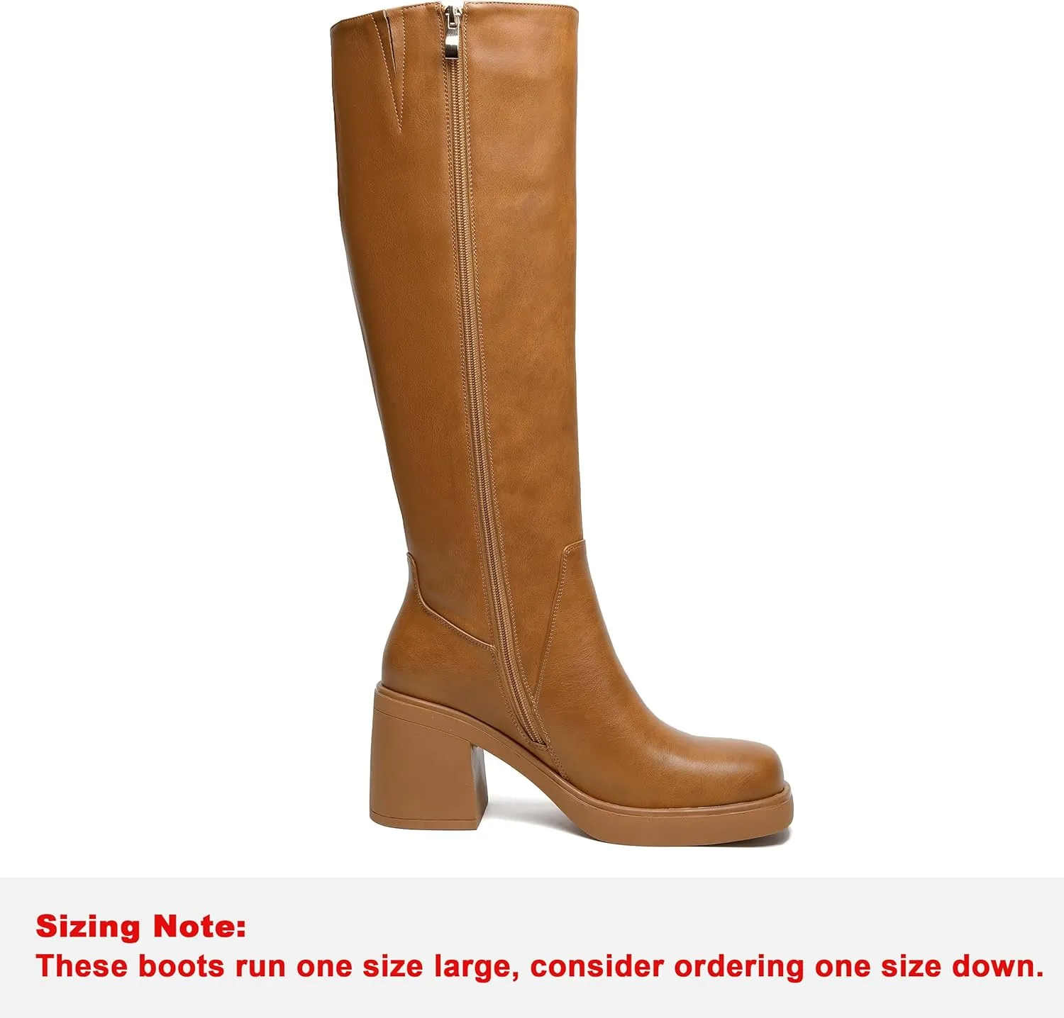 Knee High Boots for Women Square Toe Tall Boots Chunky Heeled Fashion High Boots with Side Zipper