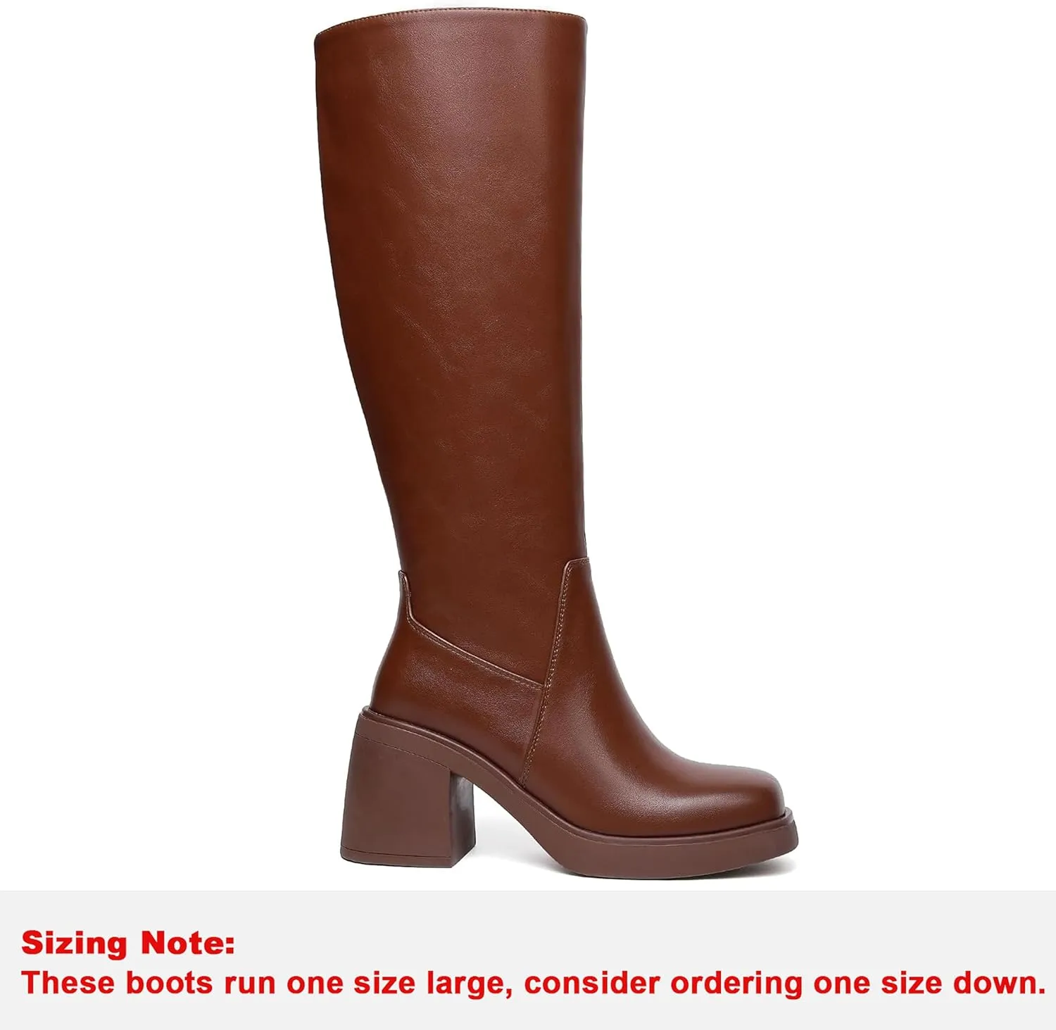 Knee High Boots for Women Square Toe Tall Boots Chunky Heeled Fashion High Boots with Side Zipper