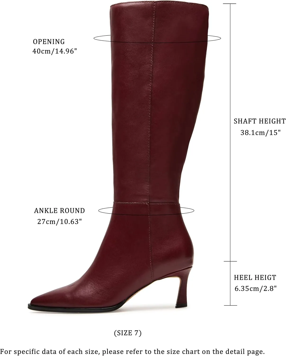 Knee High Boots Women 2.8 In Stiletto Boots for Women High Heel Faux Leather Pointed Toe Side Zipper Dress Kitten Heel