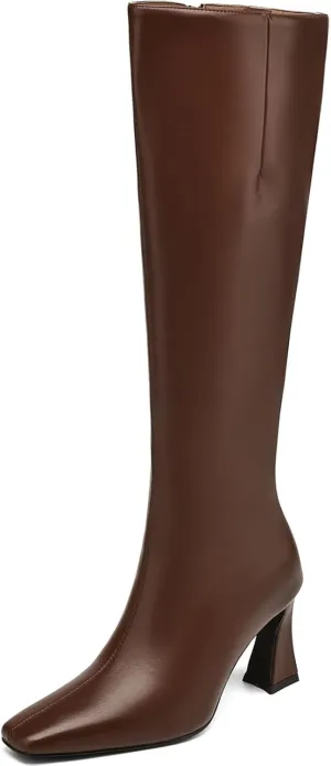 Knee High Boots Women Chunky Heel Square Toe Tall Boots for Women with Side Zip Fashion Long Boots