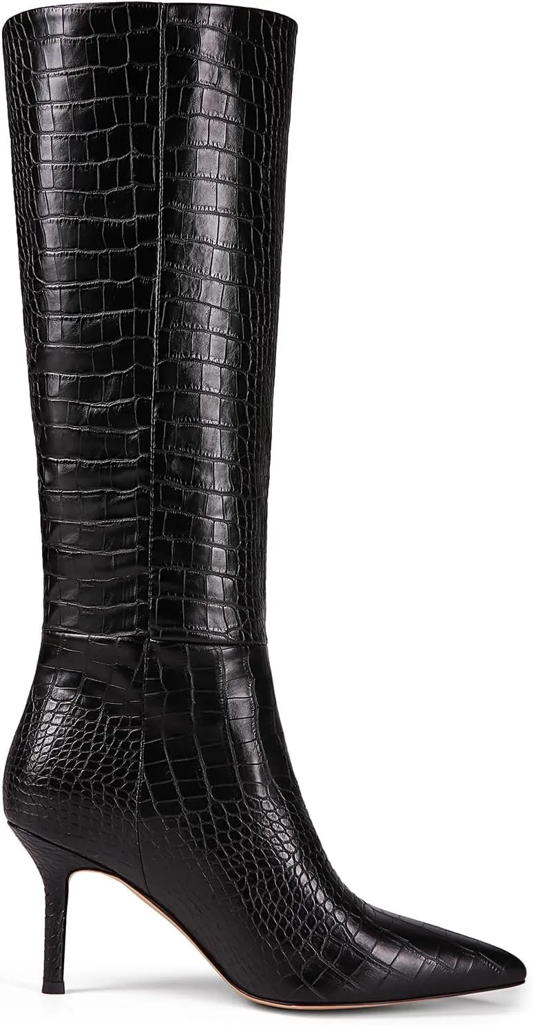 Knee High Boots Women Kitten Heels Boots Pointed Toe Tall Boots Comfortable Fashion Long Boots