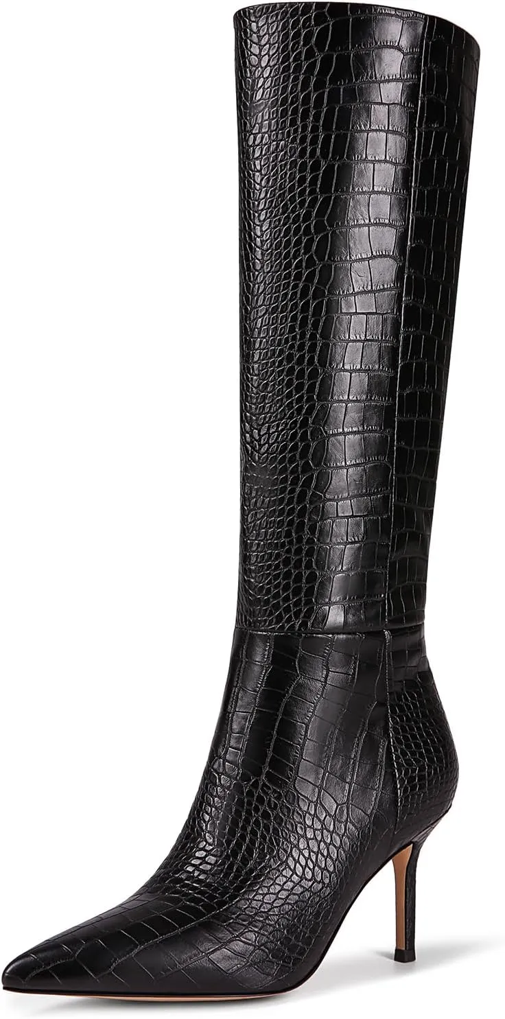 Knee High Boots Women Kitten Heels Boots Pointed Toe Tall Boots Comfortable Fashion Long Boots