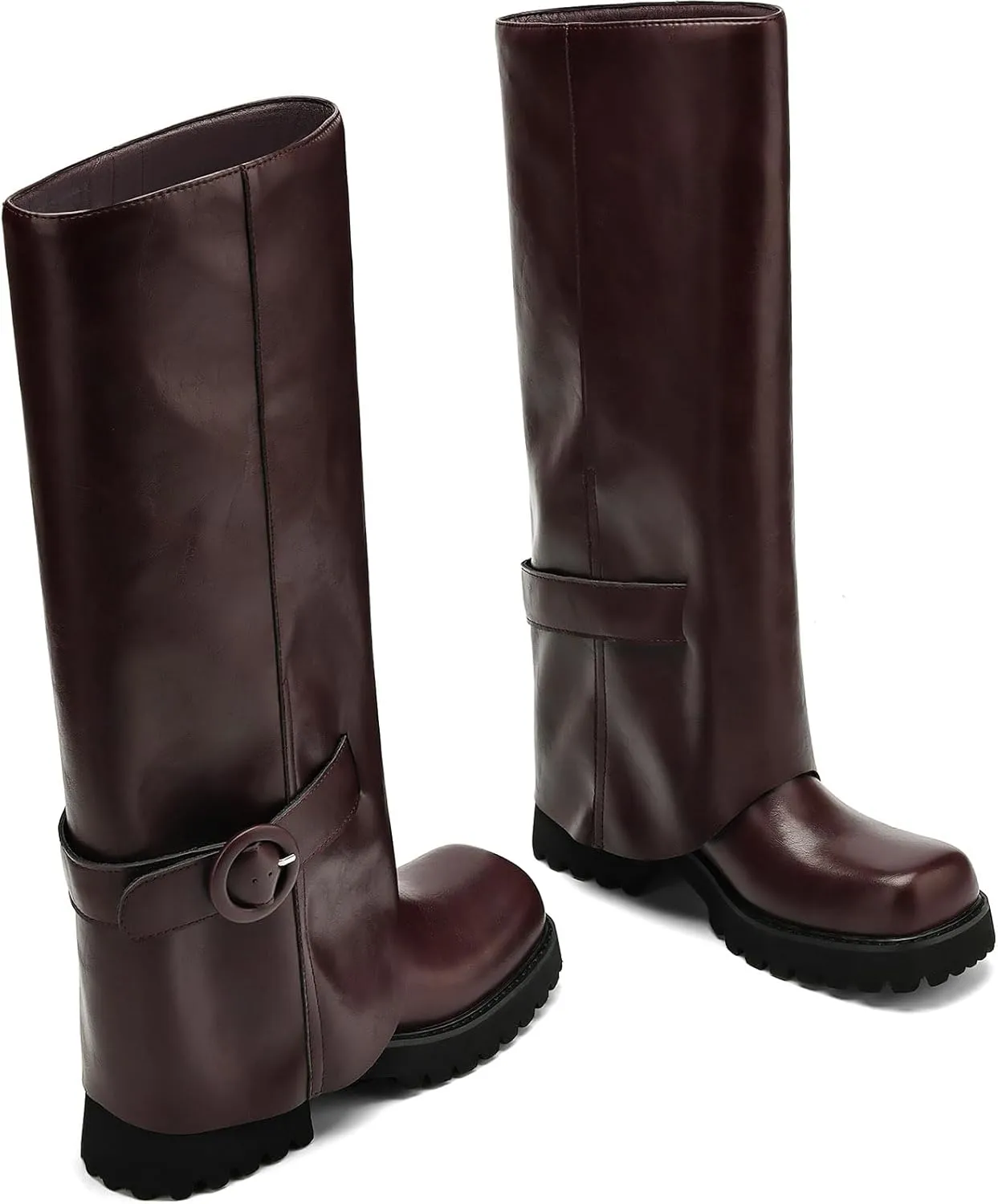 Knee High Boots Women Platform Knee High Boots for Women Square Toe Fold Over Dress Long Tall Boots