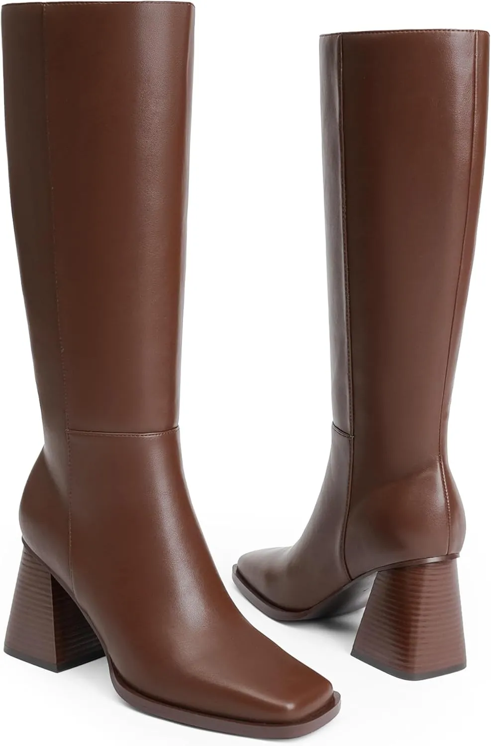 Knee High Boots Women Square Toe Tall Boots Chunky Heel Knee High Fall Boots for Women Block High Heeled Boots Women Side Zipper Long Boots
