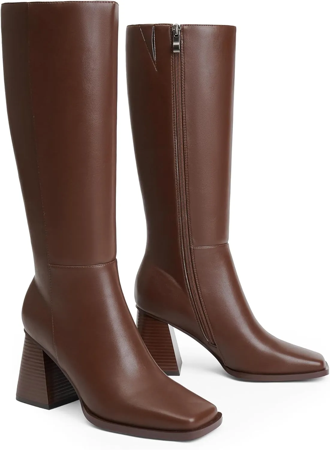 Knee High Boots Women Square Toe Tall Boots Chunky Heel Knee High Fall Boots for Women Block High Heeled Boots Women Side Zipper Long Boots