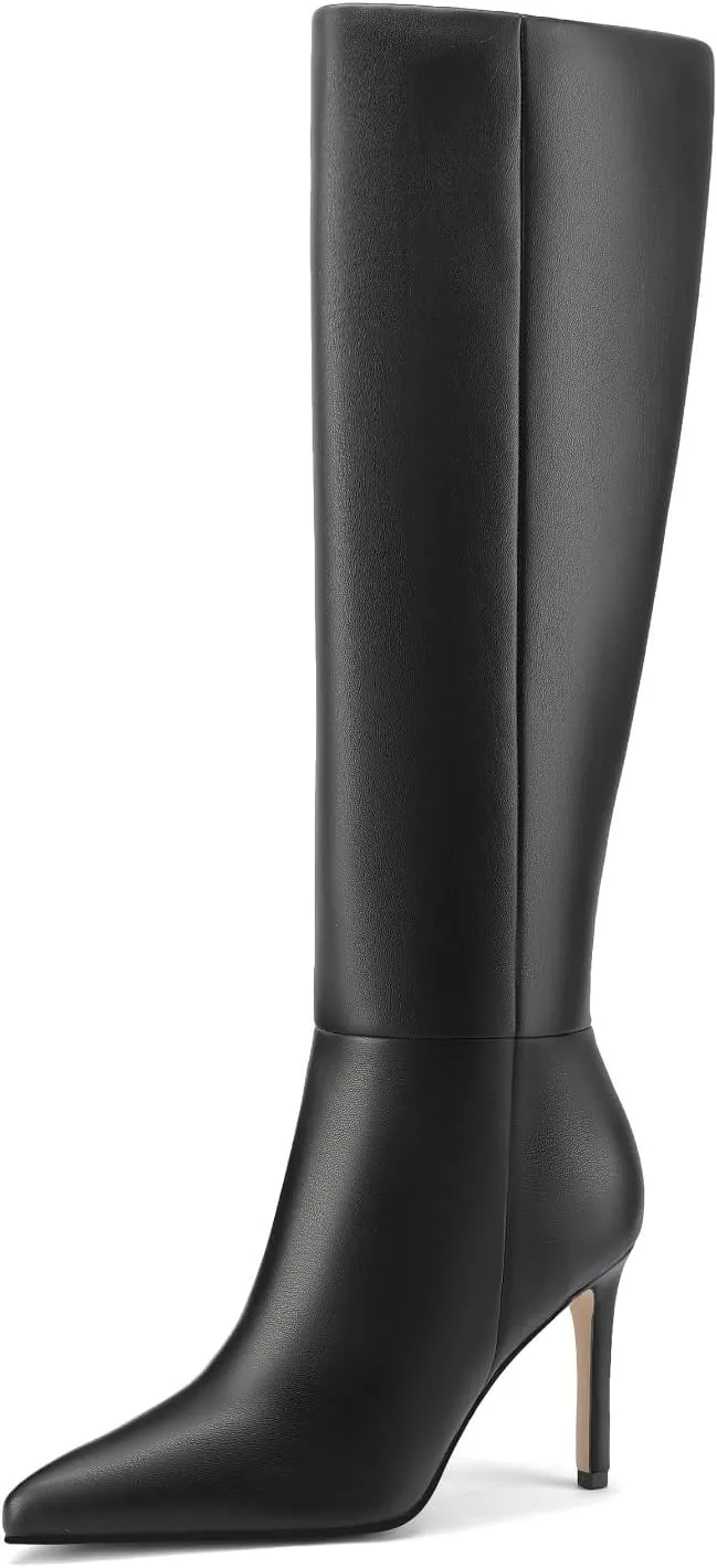 Knee High Boots Women Stiletto High Heel Tall Boots Pointed Toe Sexy Long Boots Fashion Dress Shoes with Side Zipper