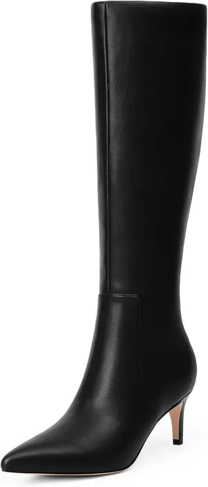 Knee High Boots Women Tall Boots Pointed Toe Kitten Heel Boots for Women Side Zipper Long Fall Boots Women Knee High Boots Size 6-11