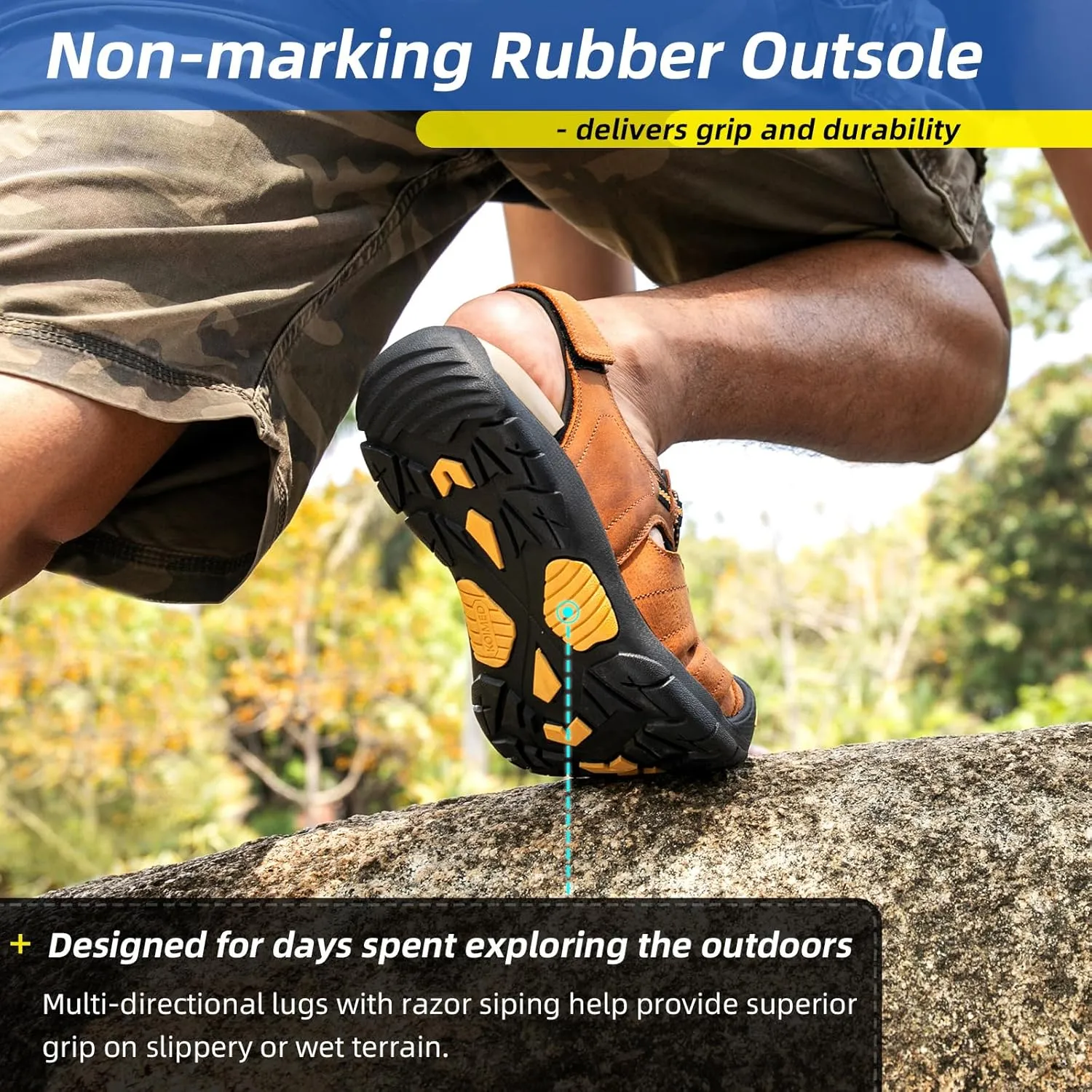 KOIMED Men's Hiking Leather Sandals Closed Toe Water Shoes For Summer Athletic Outdoor Walking Sports Trail River Fishing Wide Adjustable Waterproof Arch Support