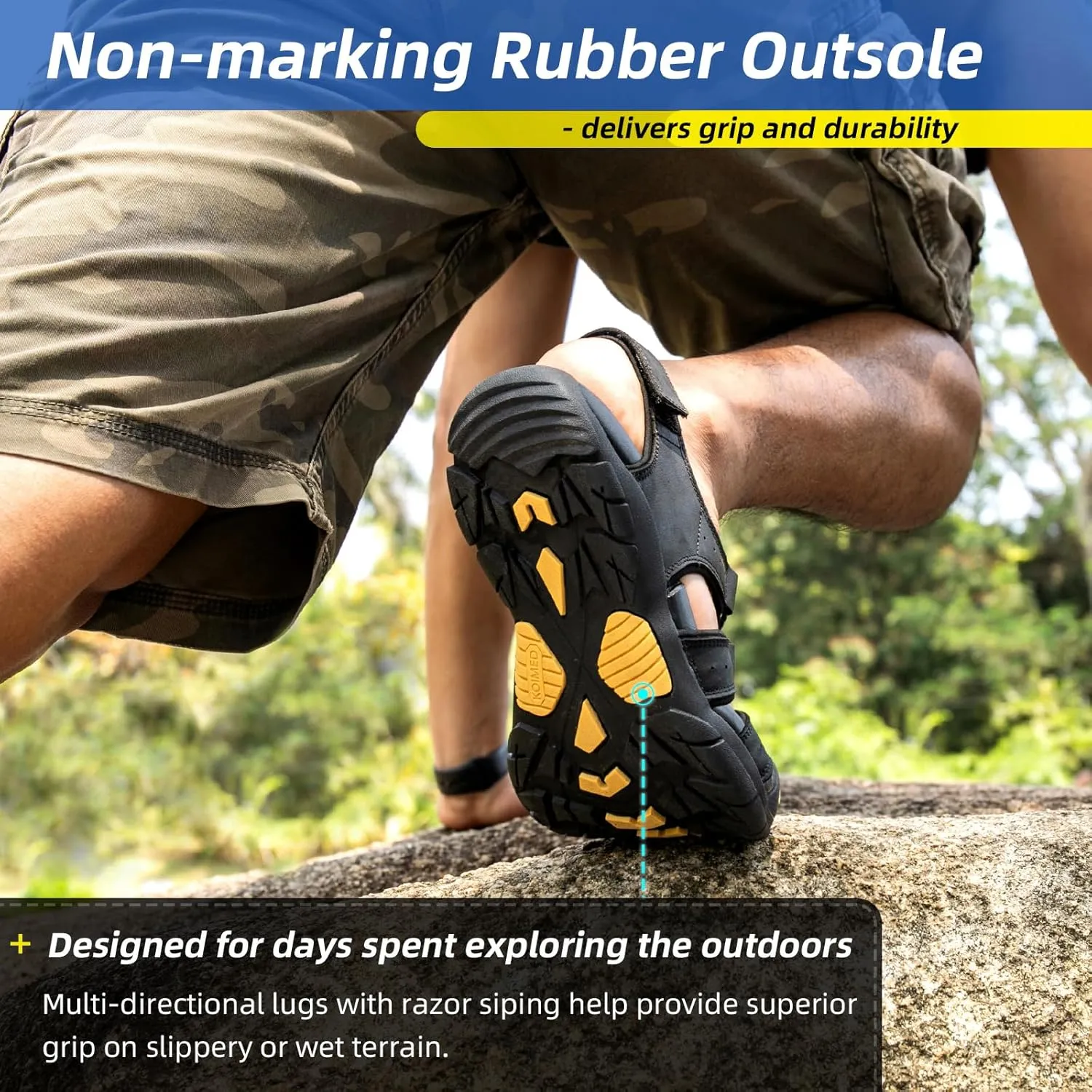 KOIMED Men's Hiking Leather Sandals Closed Toe Water Shoes For Summer Athletic Outdoor Walking Sports Trail River Fishing Wide Adjustable Waterproof Arch Support