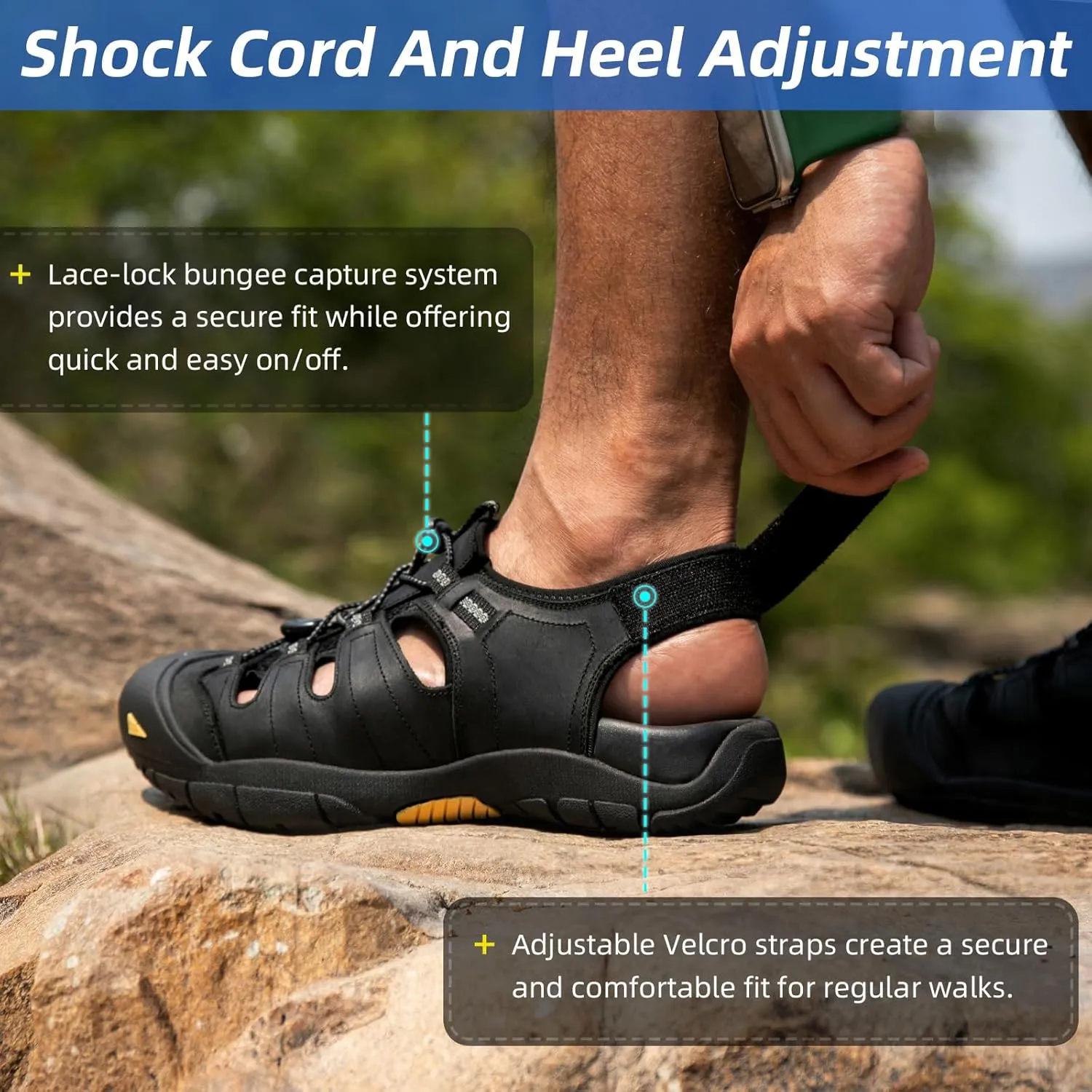 KOIMED Men's Hiking Leather Sandals Closed Toe Water Shoes For Summer Athletic Outdoor Walking Sports Trail River Fishing Wide Adjustable Waterproof Arch Support