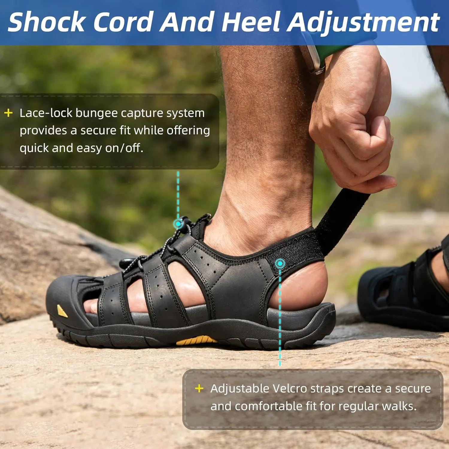 KOIMED Men's Hiking Leather Sandals Closed Toe Water Shoes For Summer Athletic Outdoor Walking Sports Trail River Fishing Wide Adjustable Waterproof Arch Support