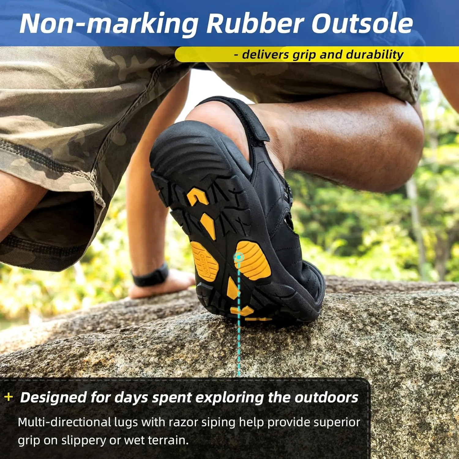 KOIMED Men's Hiking Leather Sandals Closed Toe Water Shoes For Summer Athletic Outdoor Walking Sports Trail River Fishing Wide Adjustable Waterproof Arch Support