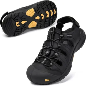 KOIMED Men's Hiking Leather Sandals Closed Toe Water Shoes For Summer Athletic Outdoor Walking Sports Trail River Fishing Wide Adjustable Waterproof Arch Support