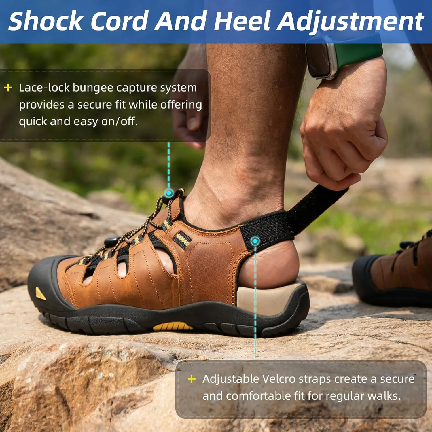 KOIMED Men's Hiking Leather Sandals Closed Toe Water Shoes For Summer Athletic Outdoor Walking Sports Trail River Fishing Wide Adjustable Waterproof Arch Support