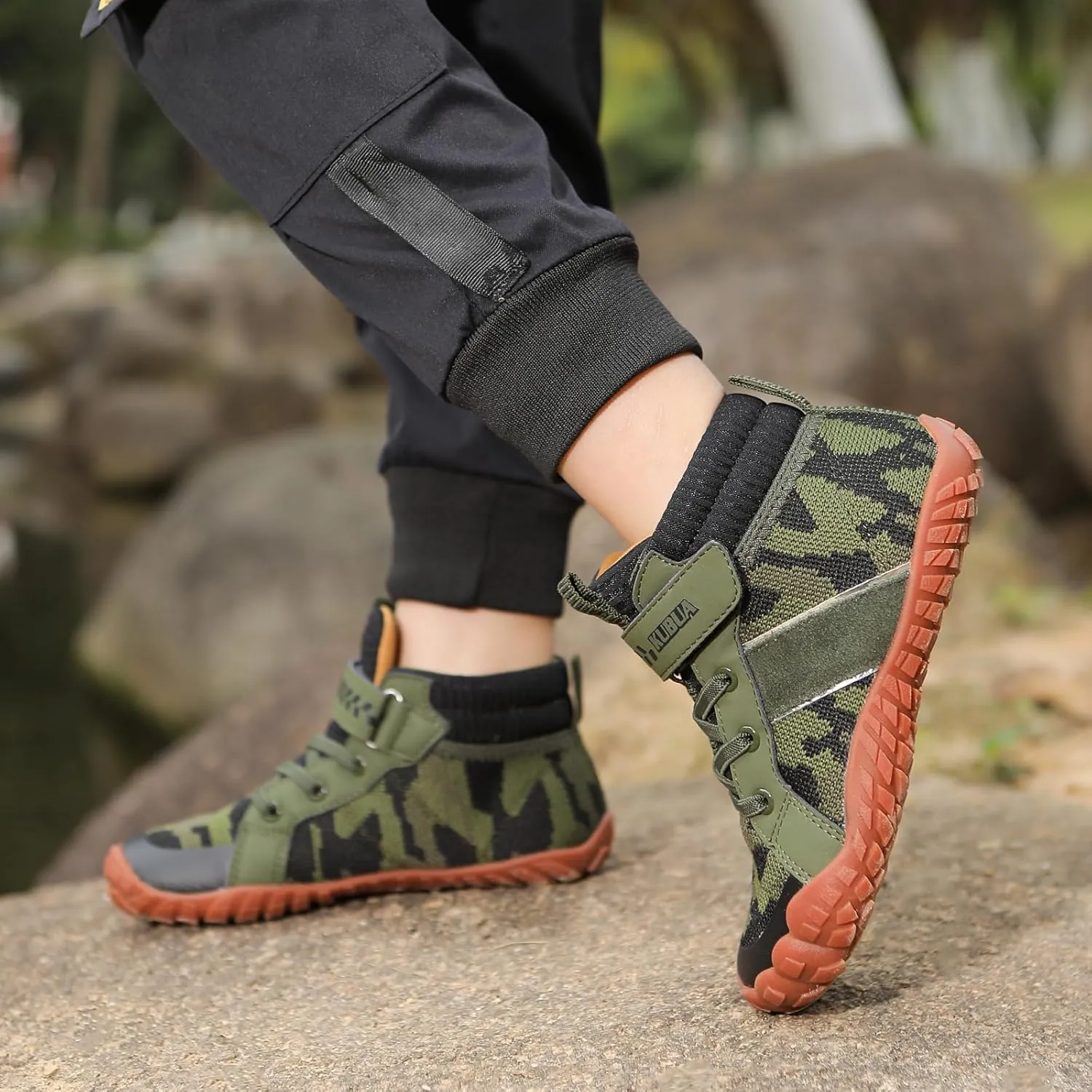 KUBUA Kids High Top Barefoot Shoes Boys Girls Minimalist Sneakers Lightweight Comfort Zero Drop Shoes Toddler Little Big Kid