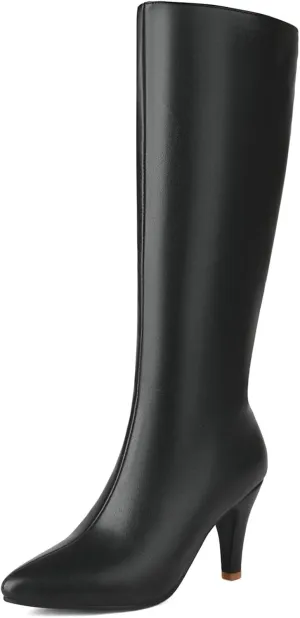 KysBloes Kitten Heel Knee High Pointed Toe Boots for Women High Heel Long Boots with Zipper,Metallic Knee High Boots