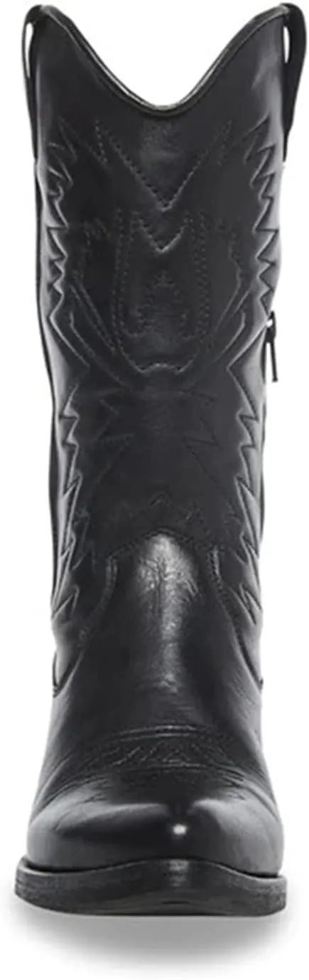 Ladmiple Cowboy Boots For Women Wide Calf Knee High Embroidered Western Chunky Heel Fashion Retro Classic Boot Pull-On