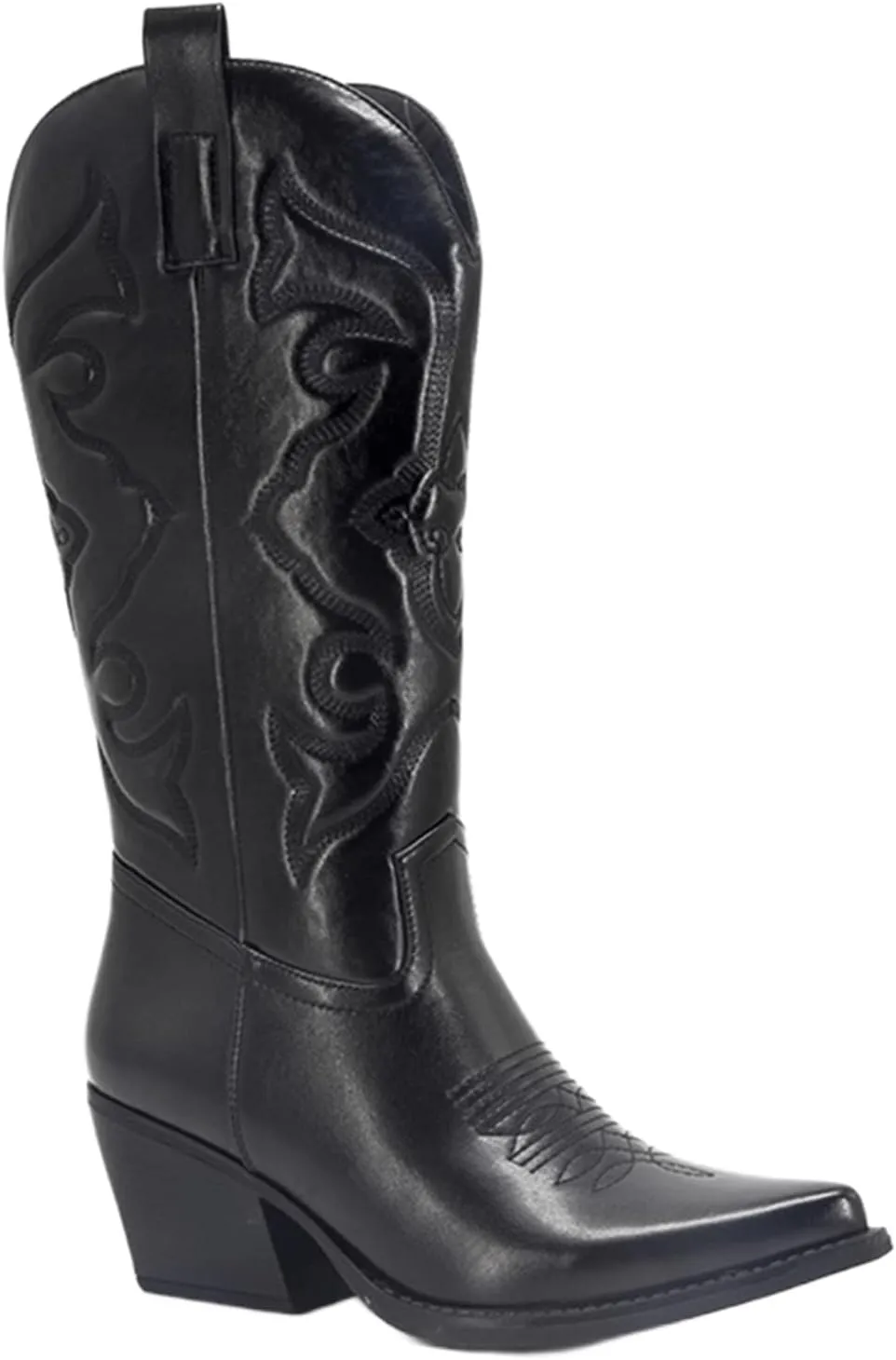 Ladmiple Cowboy Boots For Women Wide Calf Knee High Embroidered Western Chunky Heel Fashion Retro Classic Boot Pull-On