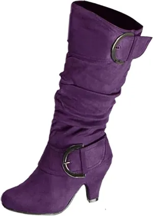 Ladmiple Cowgirl Boots Women Wide Calf Knee High Cowboy Boots Mid Heel Retro Fashion Tall Boot Pull On for Ladies