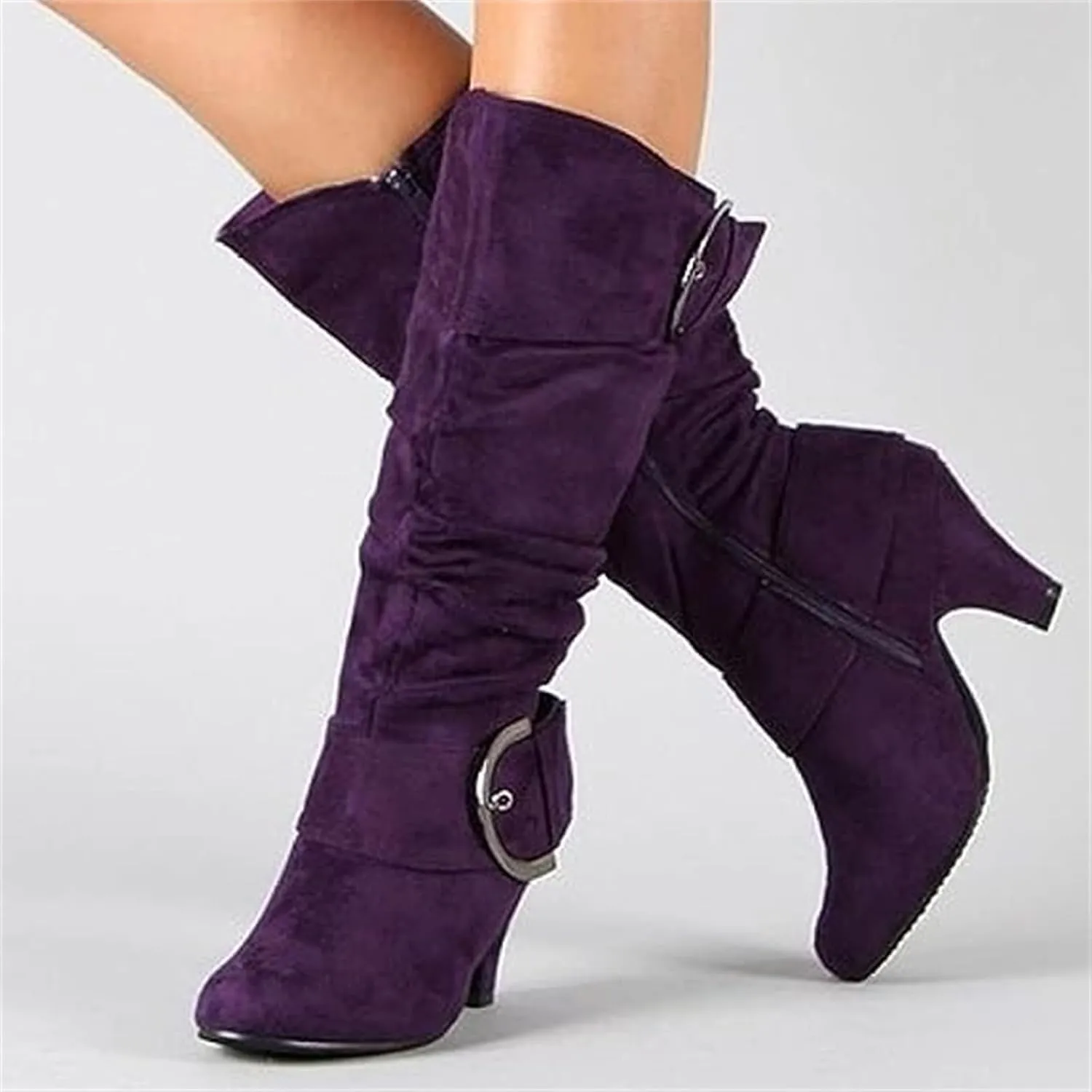 Ladmiple Cowgirl Boots Women Wide Calf Knee High Cowboy Boots Mid Heel Retro Fashion Tall Boot Pull On for Ladies
