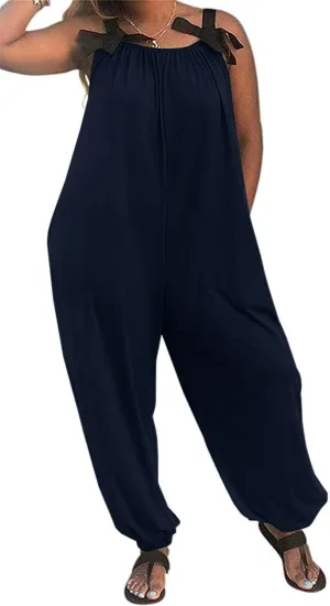 LAMISSCHE Wonens Plus Size Overalls Spaghetti Strap Baggy Romper Harem Wide Leg Jumpsuit With Pockets
