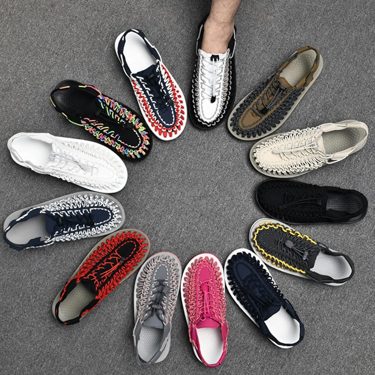 Large Size Unisex Rope Sport Sandals Men's Fisherman Shoes Women's Hand-Woven Shoes Comfortable Couple Lightweight Beach Sandals