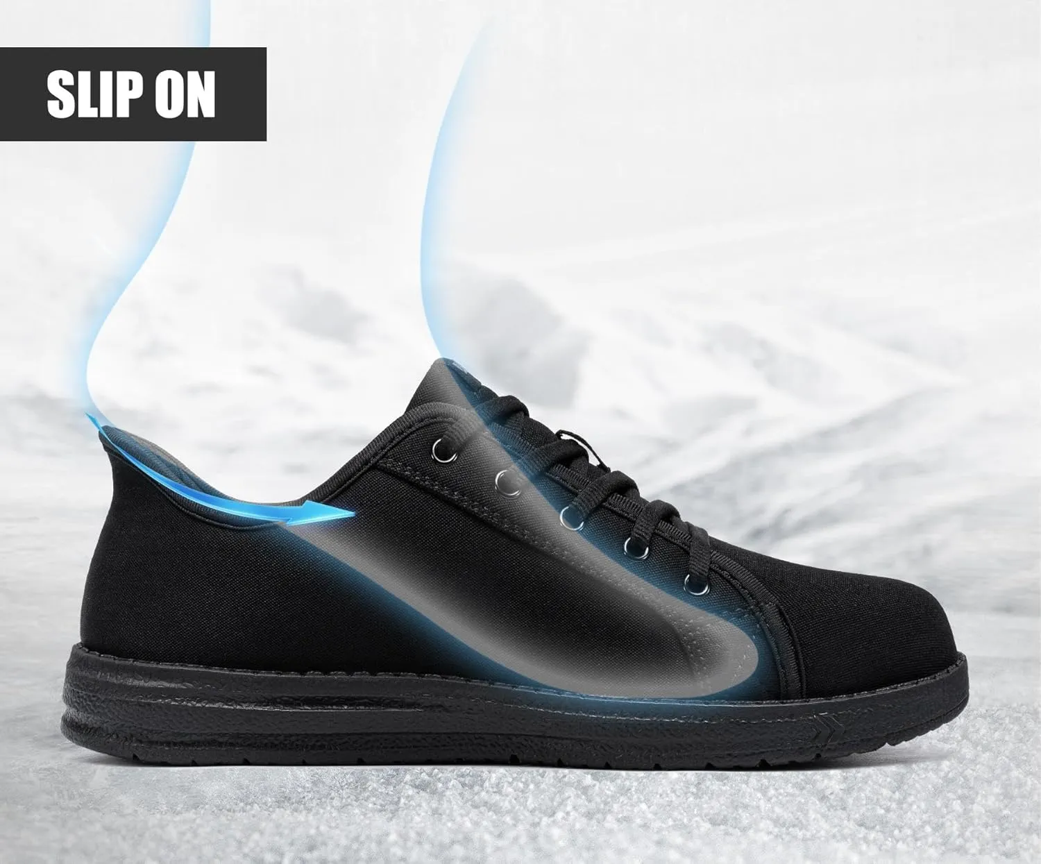 LARNMERN Steel Toe Shoes Men Hands Free Work Shoes Slip On Walking Skate Shoes Lightweight Comfortable Safety Sneakers