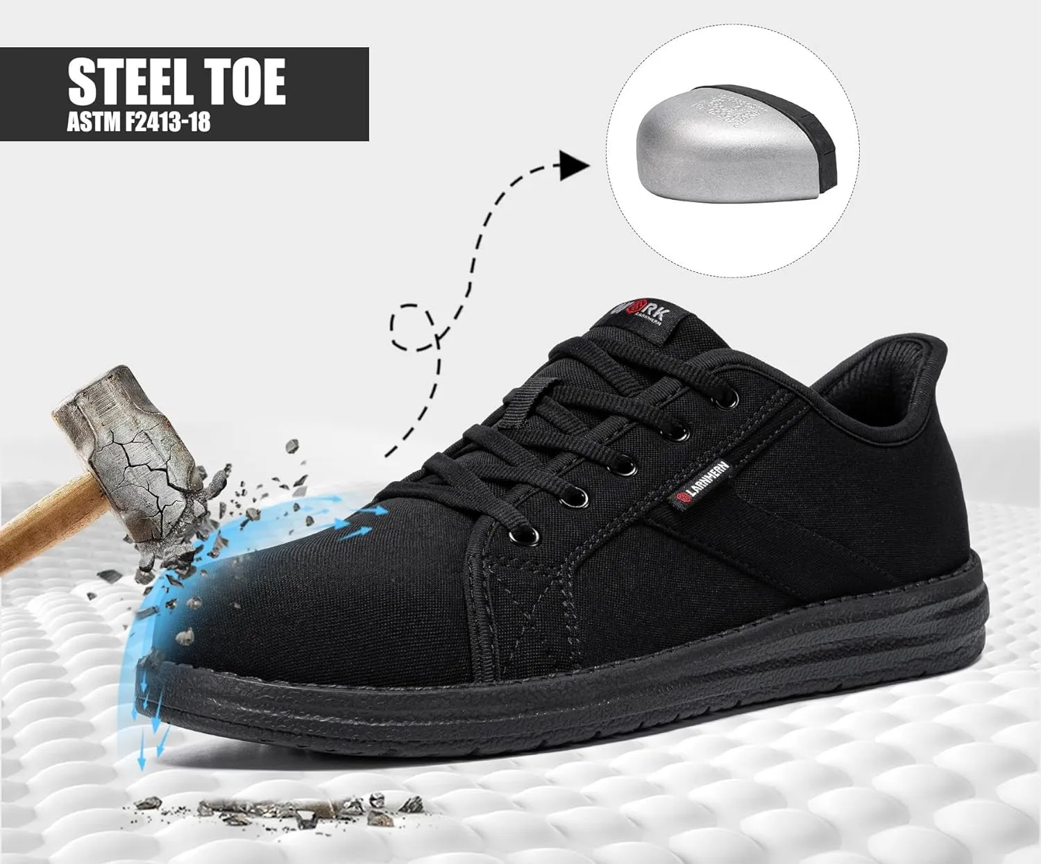 LARNMERN Steel Toe Shoes Men Hands Free Work Shoes Slip On Walking Skate Shoes Lightweight Comfortable Safety Sneakers