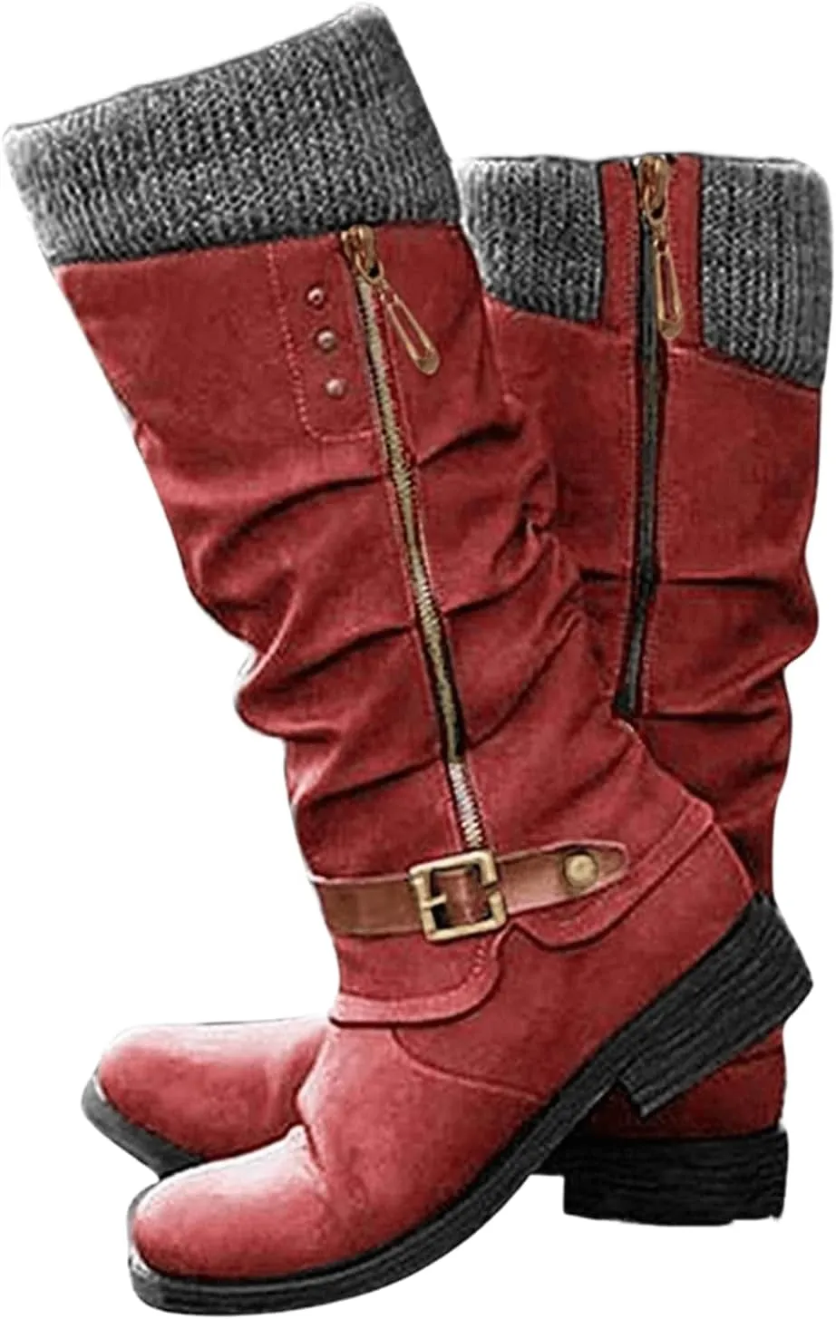 Lausiuoe Womens Boots Knee High Wide Calf Cowboy Boots Pull-On Chunky Heel Cowgirl Western Fashion Retro Classic Booties
