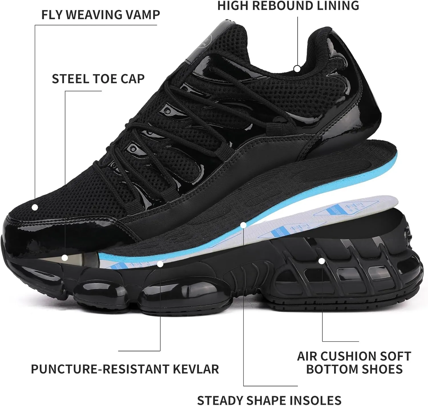 LIANGGO Steel Toe Shoes for Men Women Composite Toe Safety Work Non Slip Industrial Air Cushion Tennis Sneakers Black