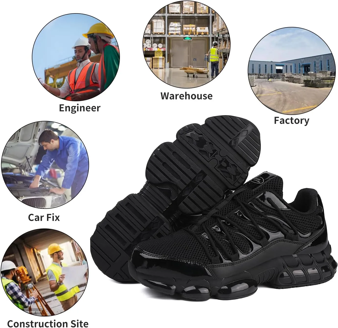 LIANGGO Steel Toe Shoes for Men Women Composite Toe Safety Work Non Slip Industrial Air Cushion Tennis Sneakers Black