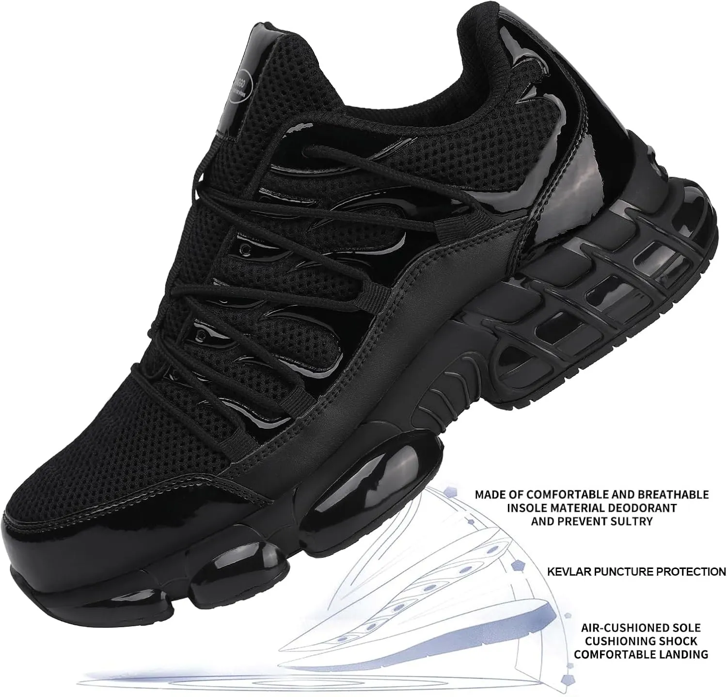 LIANGGO Steel Toe Shoes for Men Women Composite Toe Safety Work Non Slip Industrial Air Cushion Tennis Sneakers Black