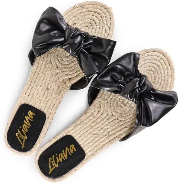 Liliana Women's Fashionable Espadrille Slider with Single Bow Detail Slip-On Sandal - Summer Comfortable Flat Casual Beach Footwear, AILEEN-3