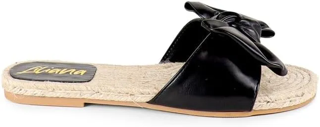 Liliana Women's Fashionable Espadrille Slider with Single Bow Detail Slip-On Sandal - Summer Comfortable Flat Casual Beach Footwear, AILEEN-3
