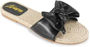 Liliana Women's Fashionable Espadrille Slider with Single Bow Detail Slip-On Sandal - Summer Comfortable Flat Casual Beach Footwear, AILEEN-3