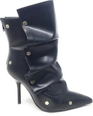Liliana Women's Pointed Toe High Heels Button Detachable Fold Over Boots