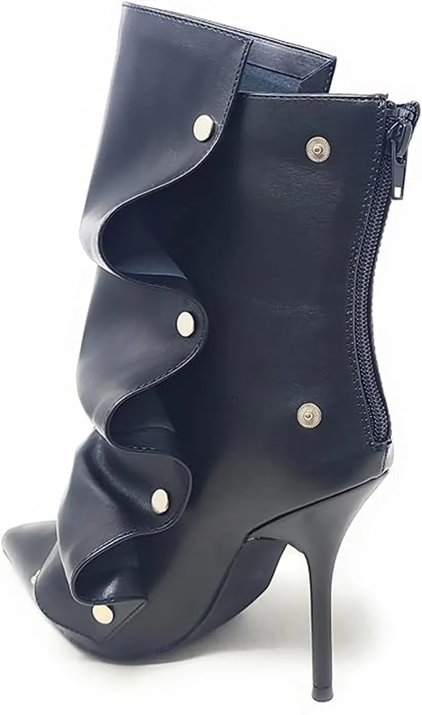Liliana Women's Pointed Toe High Heels Button Detachable Fold Over Boots