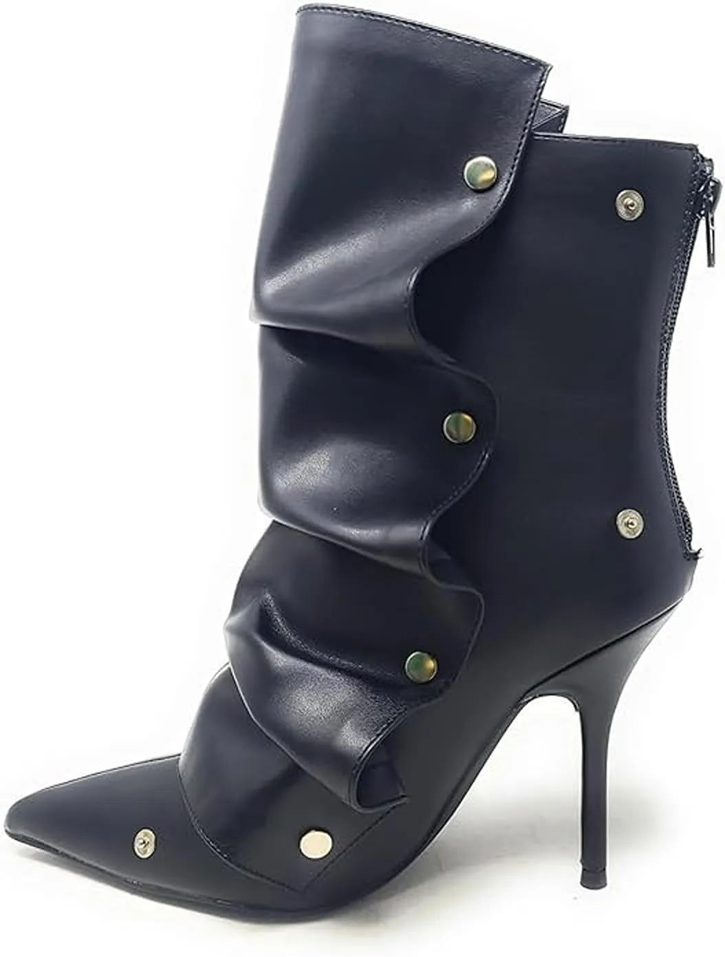 Liliana Women's Pointed Toe High Heels Button Detachable Fold Over Boots