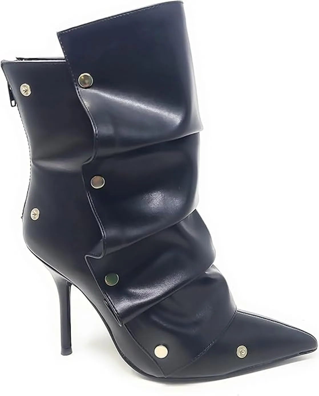 Liliana Women's Pointed Toe High Heels Button Detachable Fold Over Boots