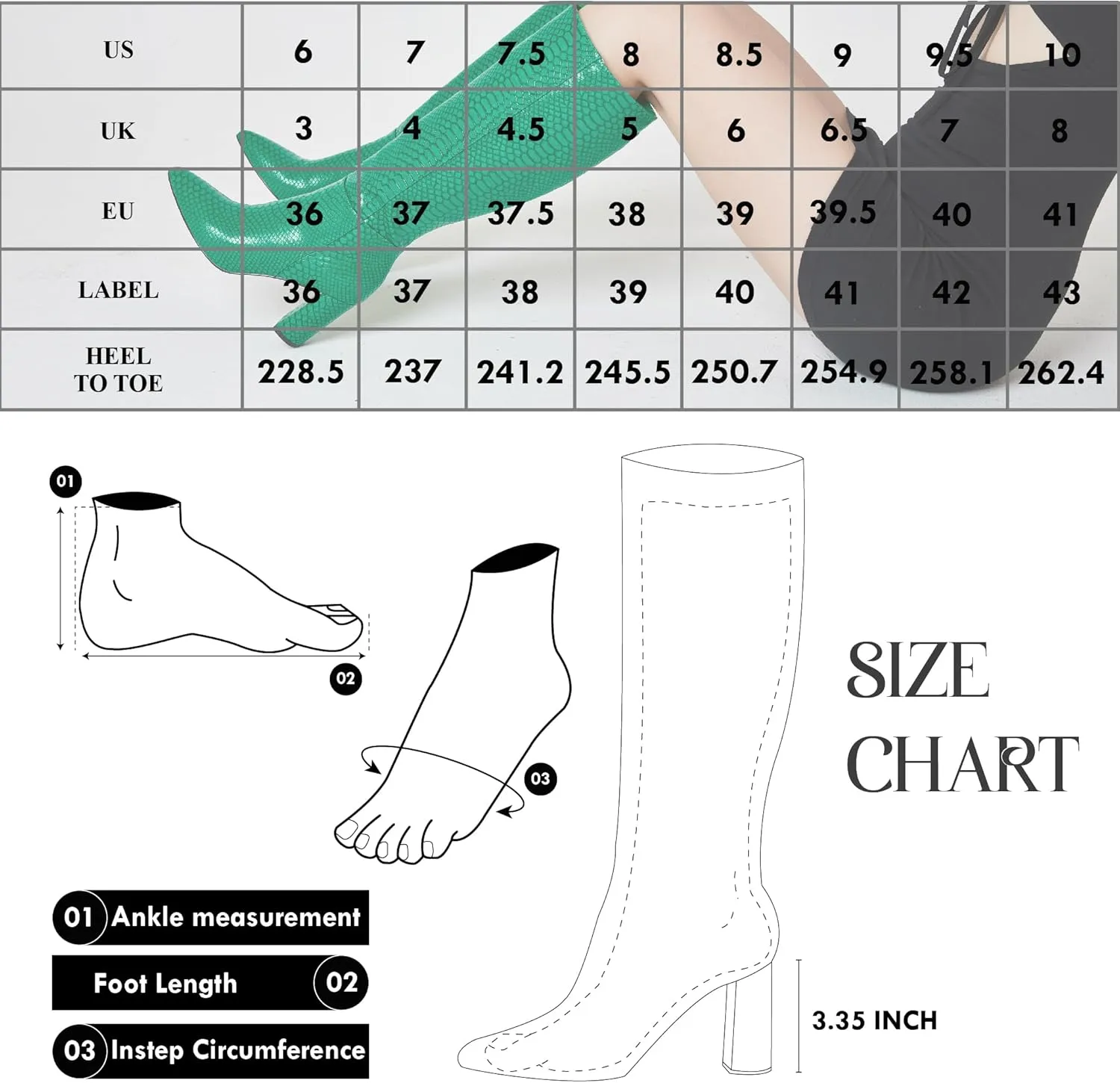 LinnOaks Womens Knee High Boots Round Toe Snake Skin Chunky High Heel Crocodile Slip On Fashion Go Go Boots PU Leather Comfy Casual Party Dress Combat Shoes