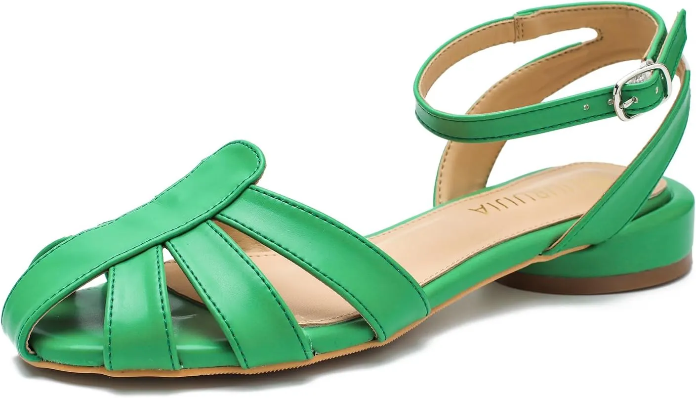LIURUIJIA Women's Closed Toe Flat Sandals Comfortable Ankle Strap Strappy Boho Shoes Casual Dressy Summer Gladiator Sandals