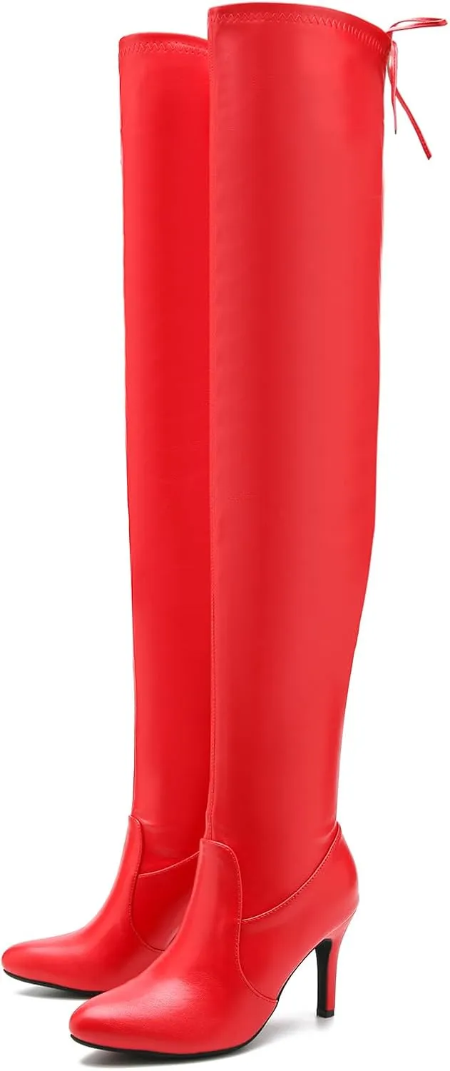 LIURUIJIA Women's Pointed Toe Over The Knee Thigh High Boots Stiletto High Heel Long Stretch Pull On Sexy Fall Boots