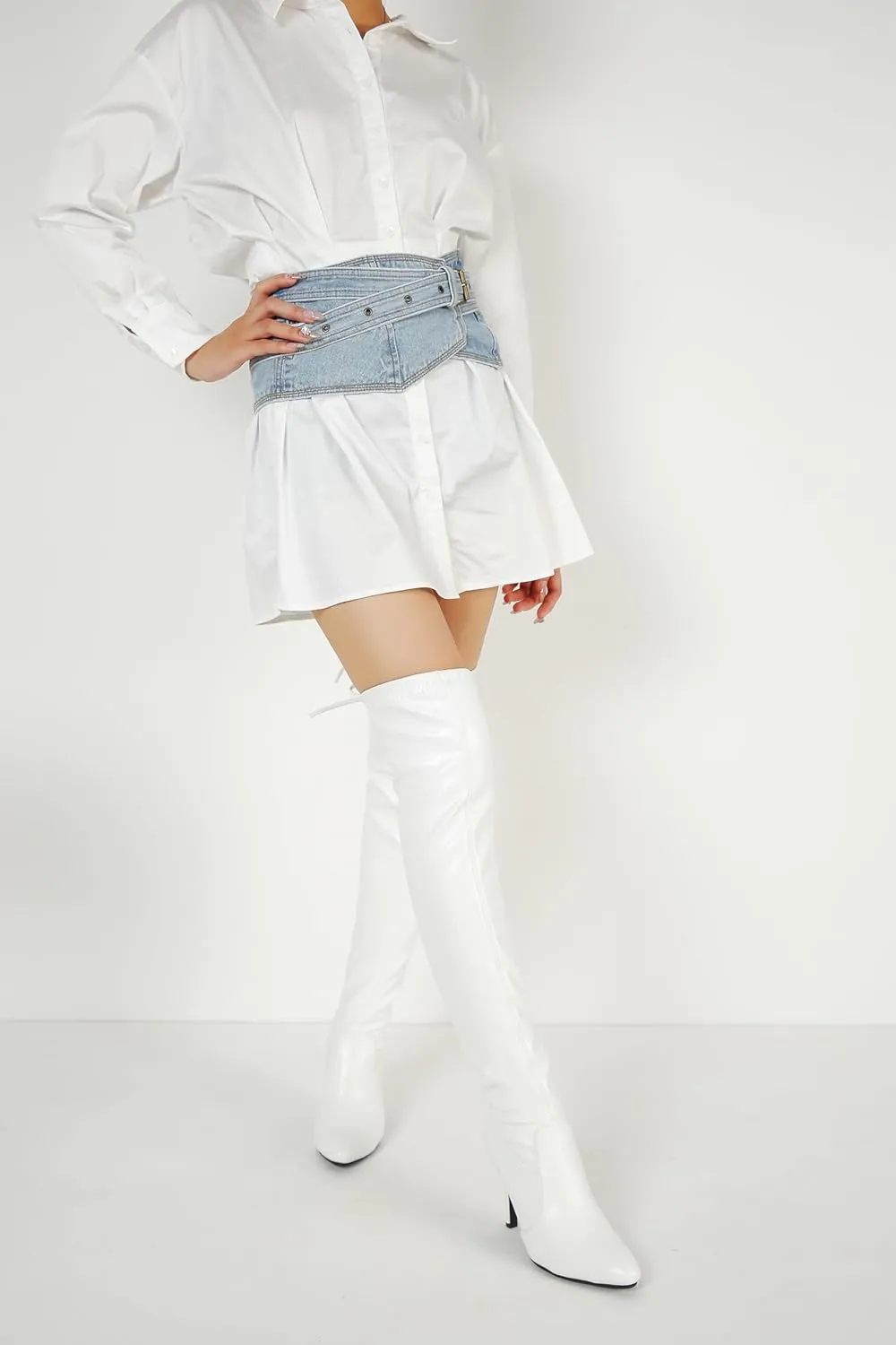 LIURUIJIA Women's Pointed Toe Over The Knee Thigh High Boots Stiletto High Heel Long Stretch Pull On Sexy Fall Boots