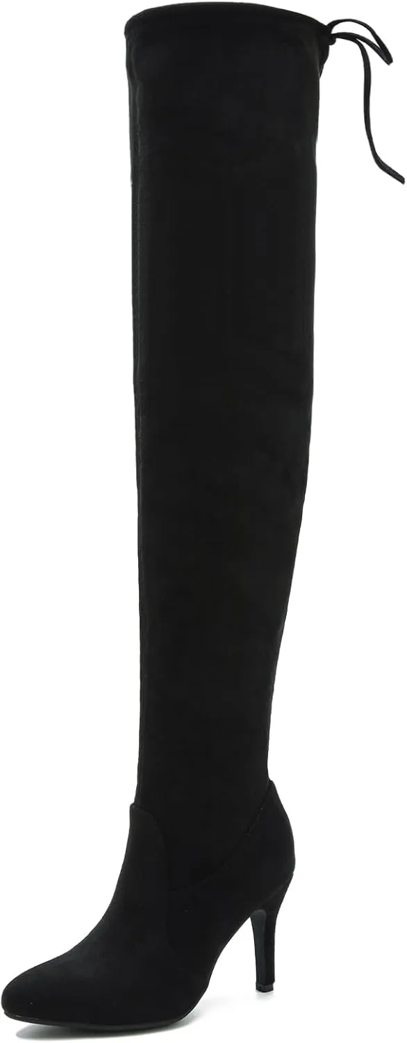 LIURUIJIA Women's Pointed Toe Over The Knee Thigh High Boots Stiletto High Heel Long Stretch Pull On Sexy Fall Boots