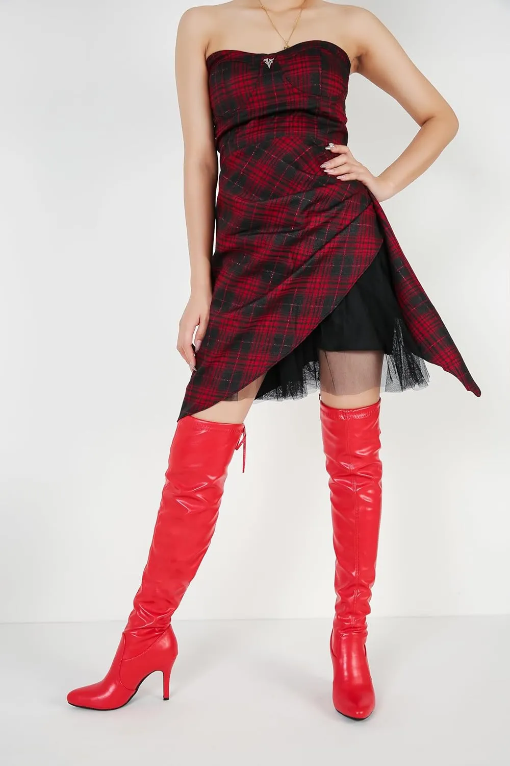 LIURUIJIA Women's Pointed Toe Over The Knee Thigh High Boots Stiletto High Heel Long Stretch Pull On Sexy Fall Boots