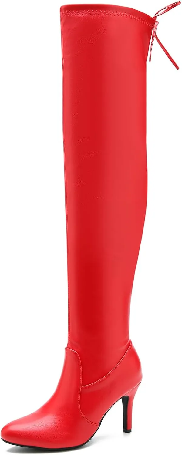 LIURUIJIA Women's Pointed Toe Over The Knee Thigh High Boots Stiletto High Heel Long Stretch Pull On Sexy Fall Boots