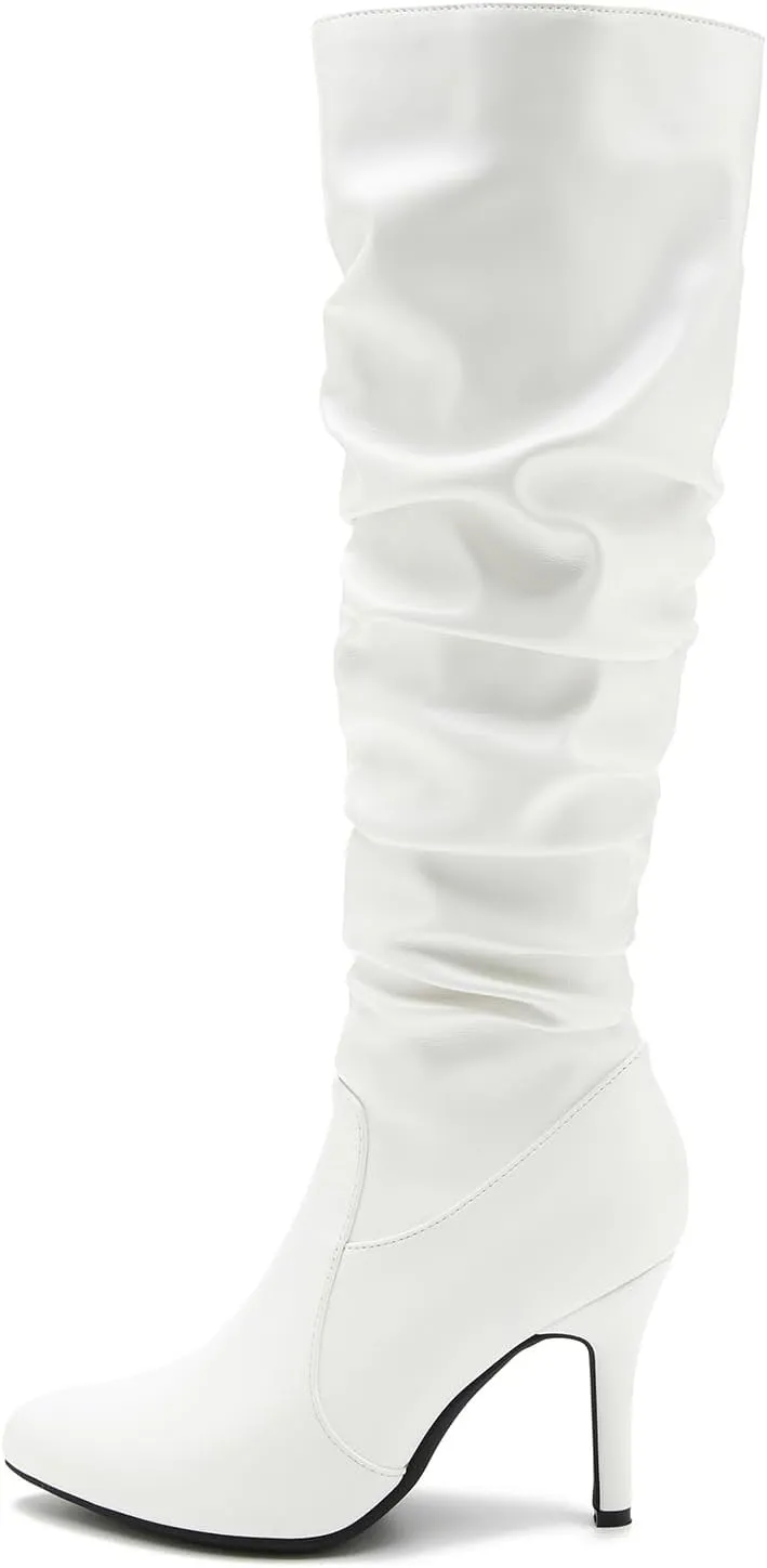 LIURUIJIA Women's Slouchy Knee High Boots Side Zipper Stiletto High Heeled Pointed Toe Fashion Fall Boots