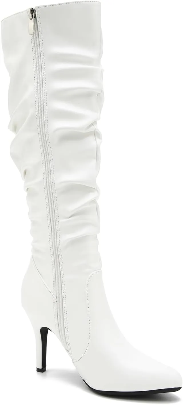 LIURUIJIA Women's Slouchy Knee High Boots Side Zipper Stiletto High Heeled Pointed Toe Fashion Fall Boots